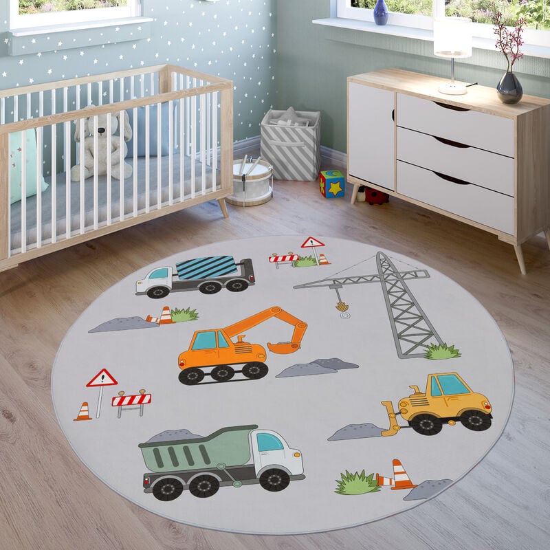 foto del prodotto tappeti da gioco a pelo corto colorati per camerette dei bambini con diversi motivi 200 cm tondo, grigio 4 paco home