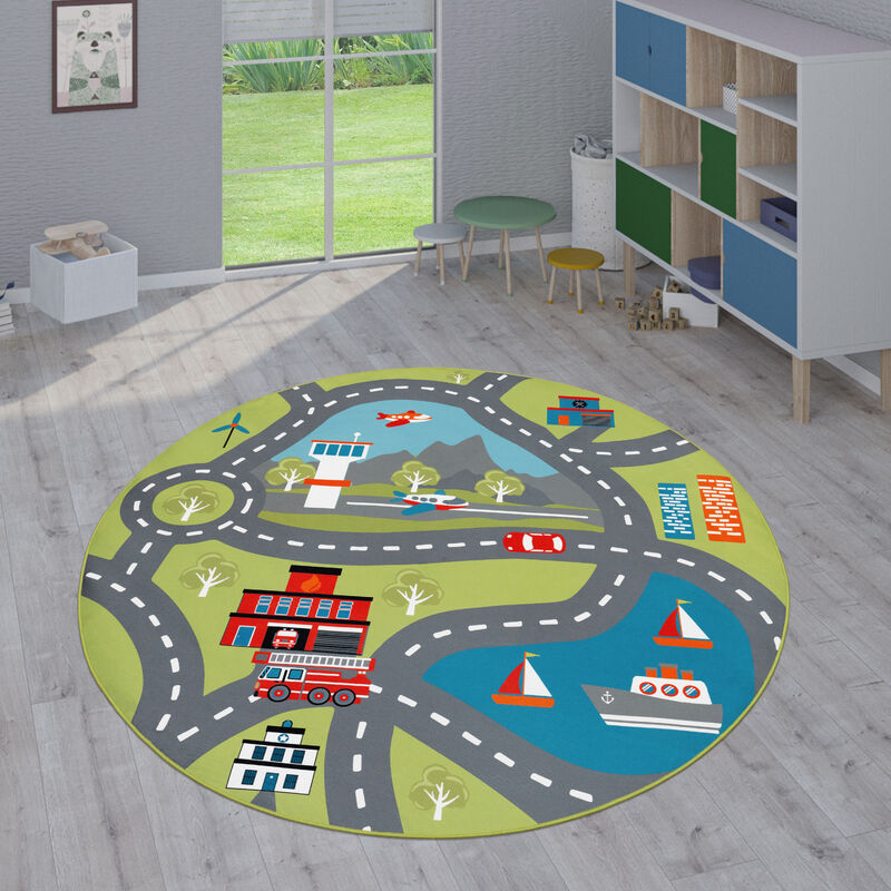 foto del prodotto tappeti da gioco a pelo corto colorati per camerette dei bambini con diversi motivi 200 cm tondo, verde 2 paco home