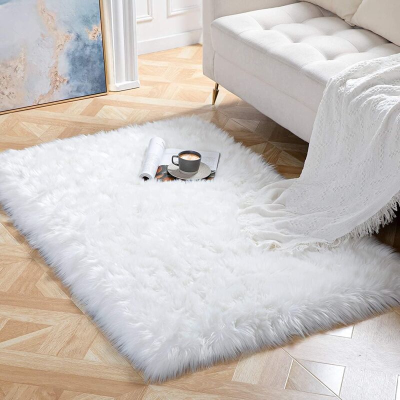 foto del prodotto tappeti salotto moderni tappeto peloso rotondo di pelliccia soffice per camera da letto 100cm bianco 60x60cm