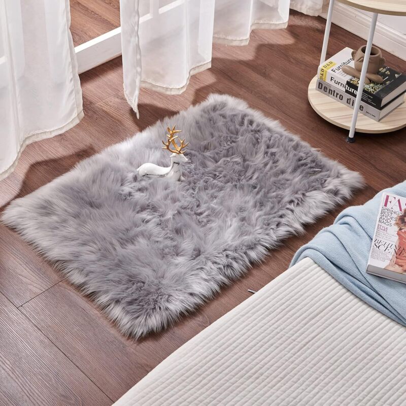 foto del prodotto tappeti salotto moderni tappeto peloso rotondo di pelliccia soffice per camera da letto 100cm grigio 40x60cm