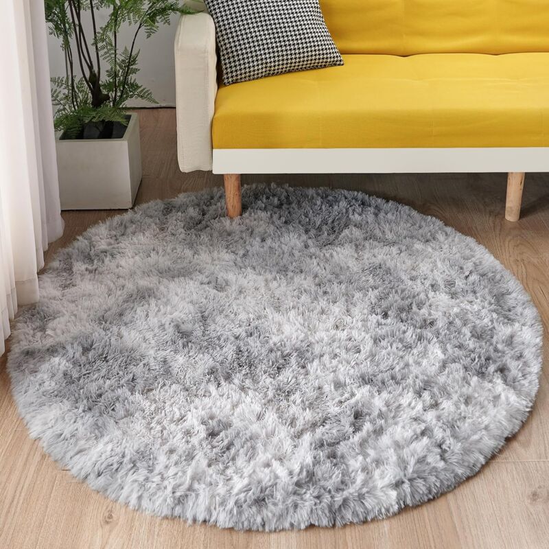 foto del prodotto tappeti salotto moderni tappeto peloso rotondo di pelliccia soffice per camera da letto 120cm grigio chiaro
