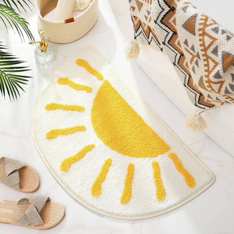 foto del prodotto tappetini da bagno semicircolari tappetini da bagno antiscivolo boho gialli e carini, divertenti e morbidi, in microfibra assorbente, lavabili in