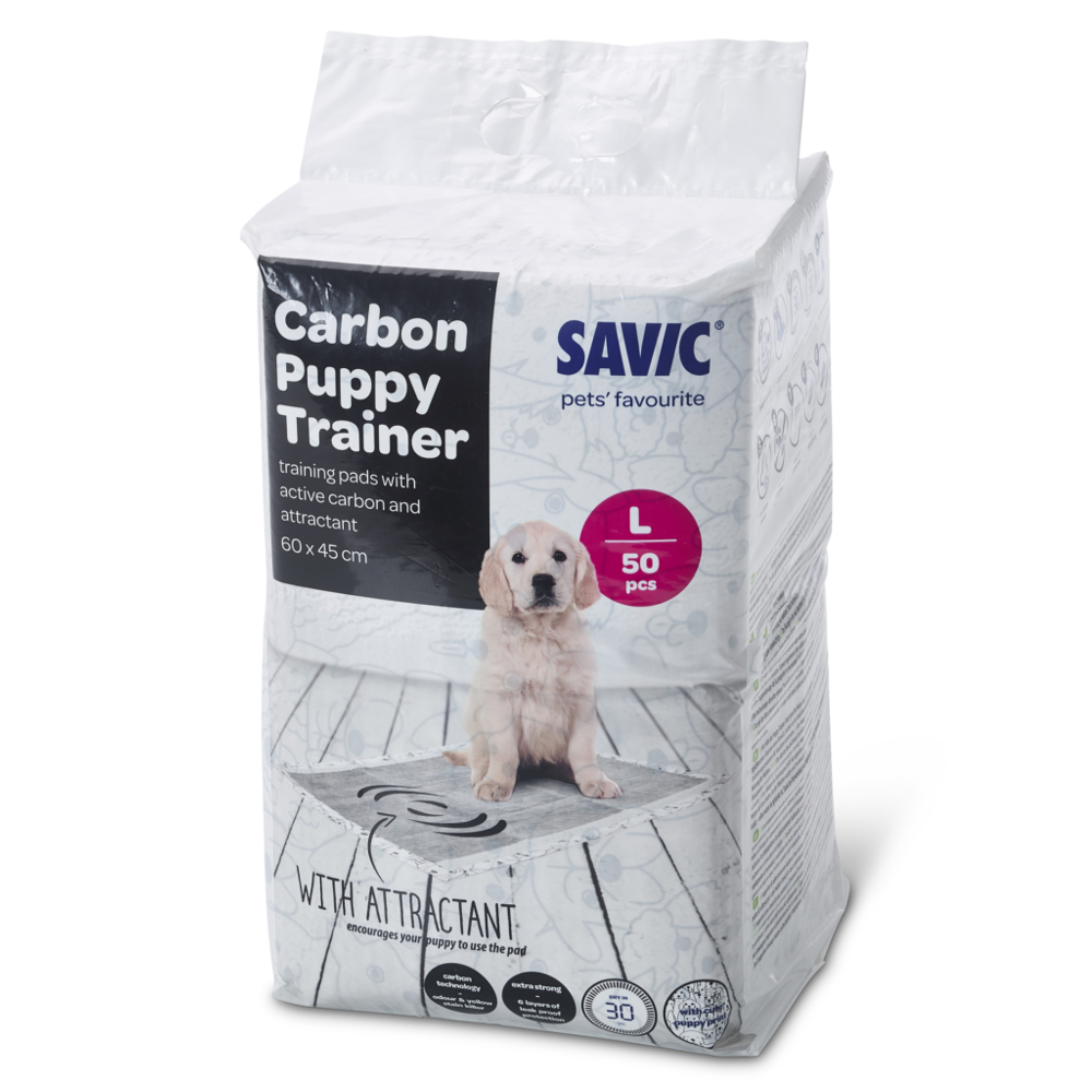 foto del prodotto tappetini igienici savic puppy trainer con carbone attivo large l 60 x p 45 cm, 50 pz