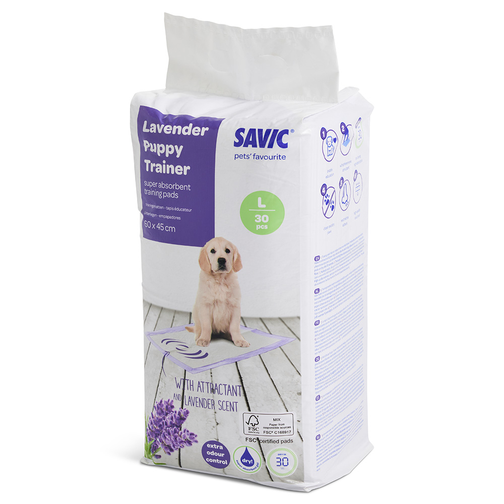 foto del prodotto tappetini igienici savic puppy trainer con profumo di lavanda large l 60 x p 45 cm, 30 pz