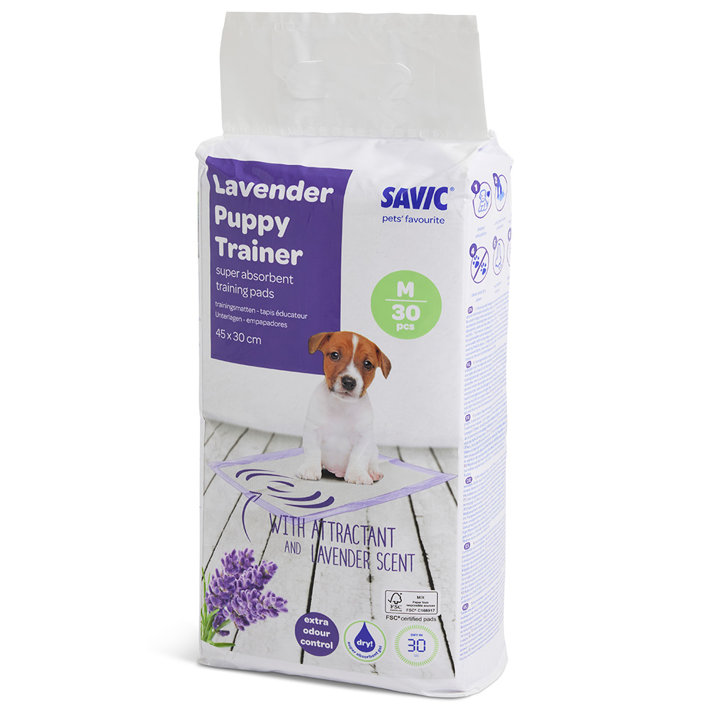 foto del prodotto tappetini igienici savic puppy trainer con profumo di lavanda medium l 45 x p 30 cm, 30 pz