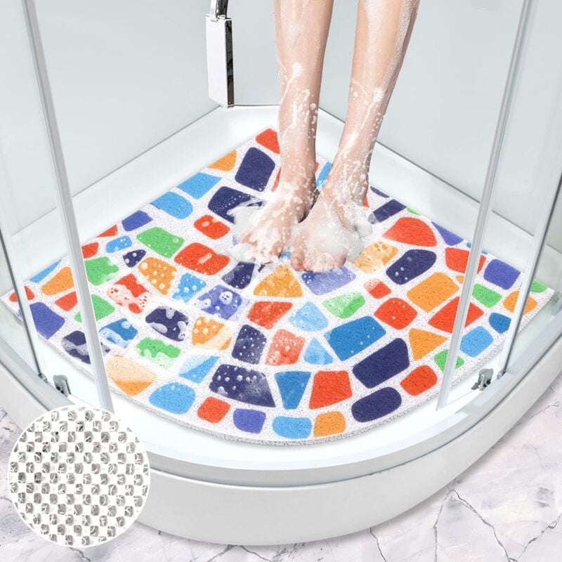 foto del prodotto tappetino antiscivolo per doccia, tappetino triangolare per bagno in luffa, tappetino per doccia e bagno con scarico. bebusingoto