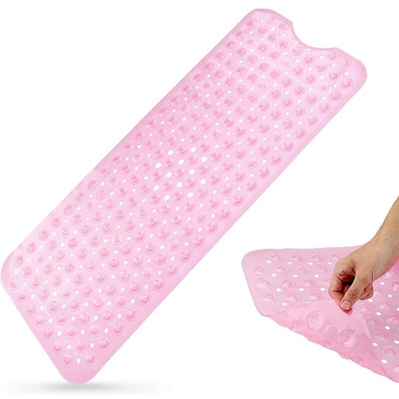 foto del prodotto tappetino antiscivolo per vasca da bagno 100 x 40 cm extra lungo antibatterico in pvc tappetino antimuffa per doccia con 200 ventose rosa 