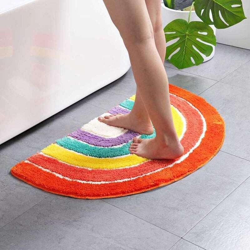 foto del prodotto tappetino da bagno a strisce colorate 50x80 cm, tappeto da bagno semicircolare in microfibra antiscivolo e assorbente per vasca, doccia, bagno,
