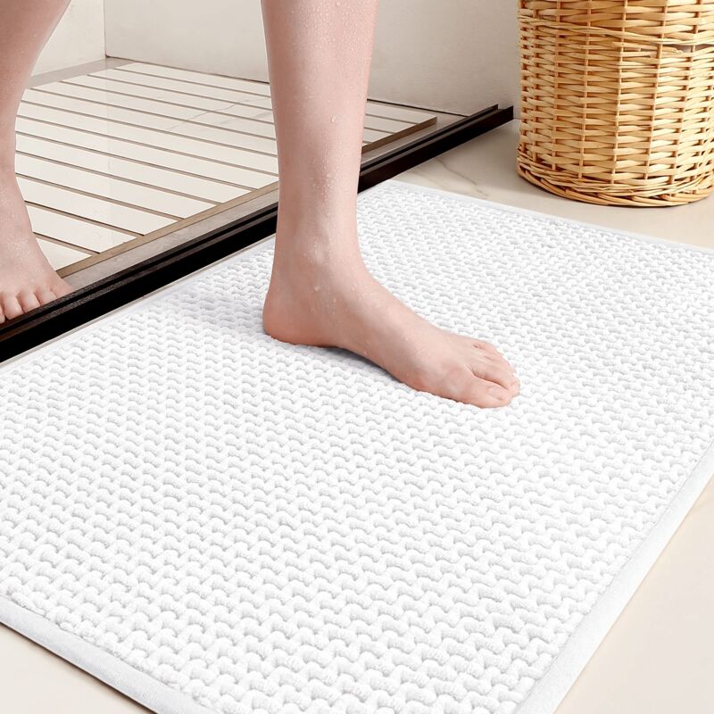 foto del prodotto tappetino da bagno antiscivolo, 50 x 80 cm, soffice tappeto da bagno in ciniglia, super assorbente, morbido tappetino da doccia, lavabile per bagno, wc, vasca da bagno, cucina (bianco)