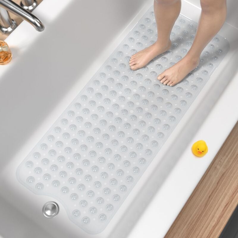 foto del prodotto tappetino da bagno antiscivolo, extra lungo, 100 x 40 cm, antimuffa e lavabile in lavatrice, senza bpa, trasparente
