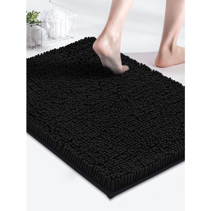 foto del prodotto tappetino da bagno antiscivolo in ciniglia, tappeto da bagno assorbente, tappetino da doccia lavabile in lavatrice, 40 x 60 cm, nero