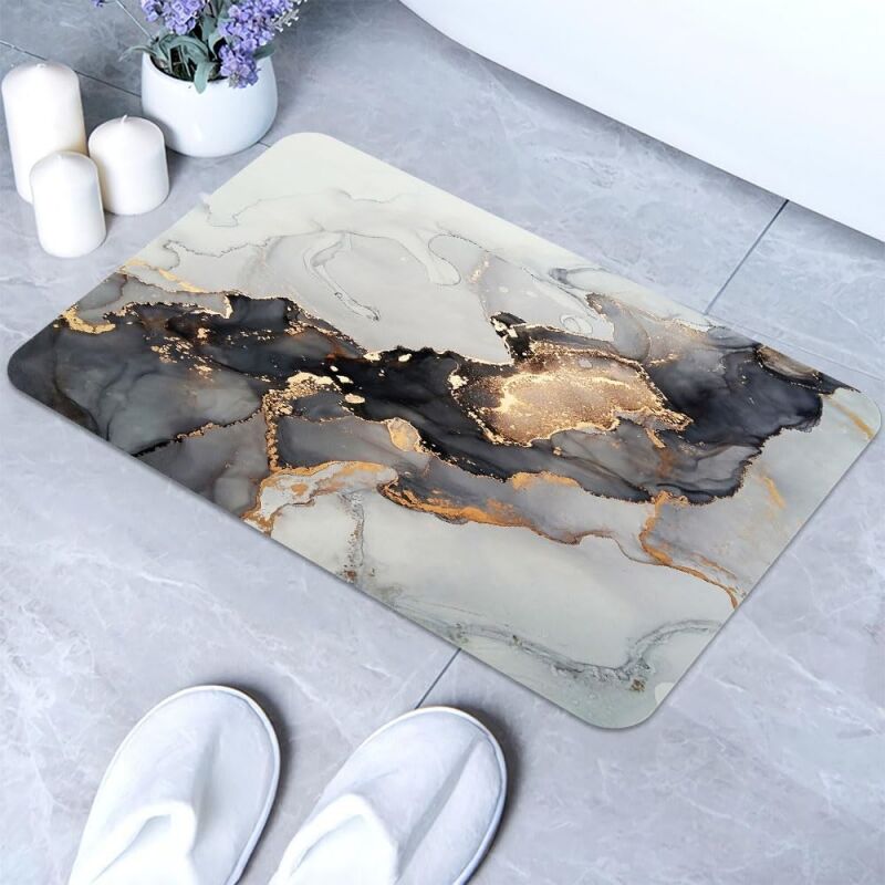 foto del prodotto tappetino da bagno in marmo nero e bianco oro, super assorbente e ultra sottile 40x60 cm 