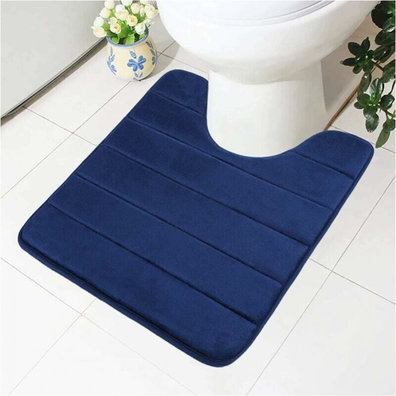foto del prodotto tappetino da bagno in memory foam, 50 x 40 cm, antiscivolo, morbido, assorbente, per wc, bagno, memory foam, blu navy