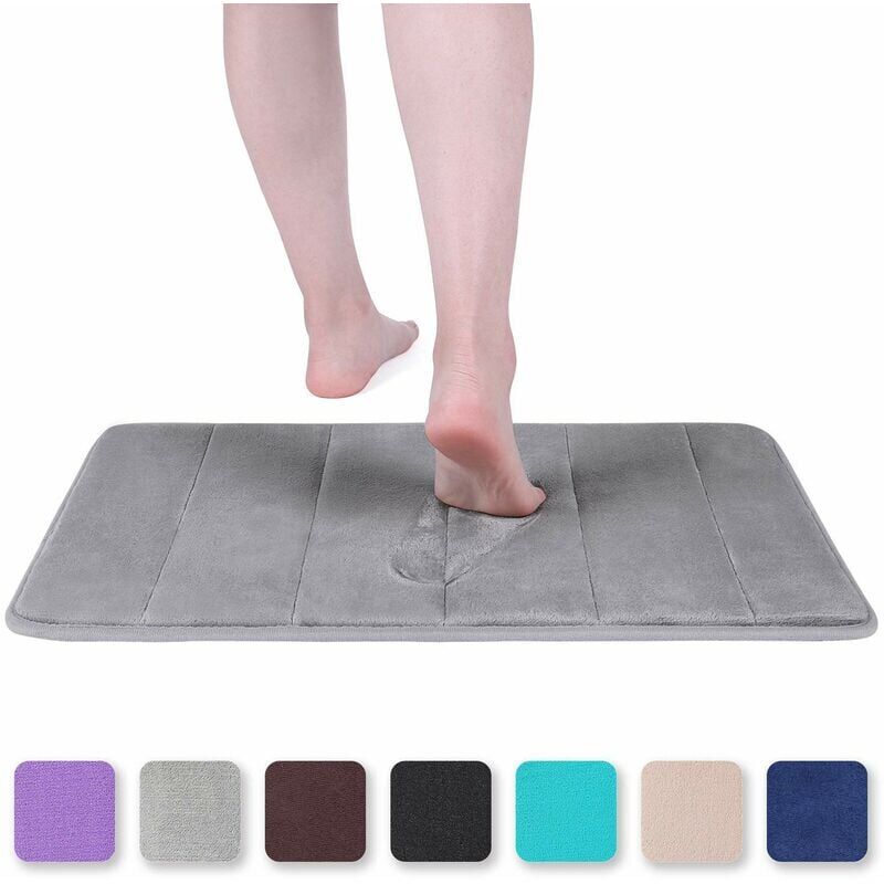 foto del prodotto tappetino da bagno in memory foam, antiscivolo, assorbente, lavabile, 40 x 60 cm, grigio