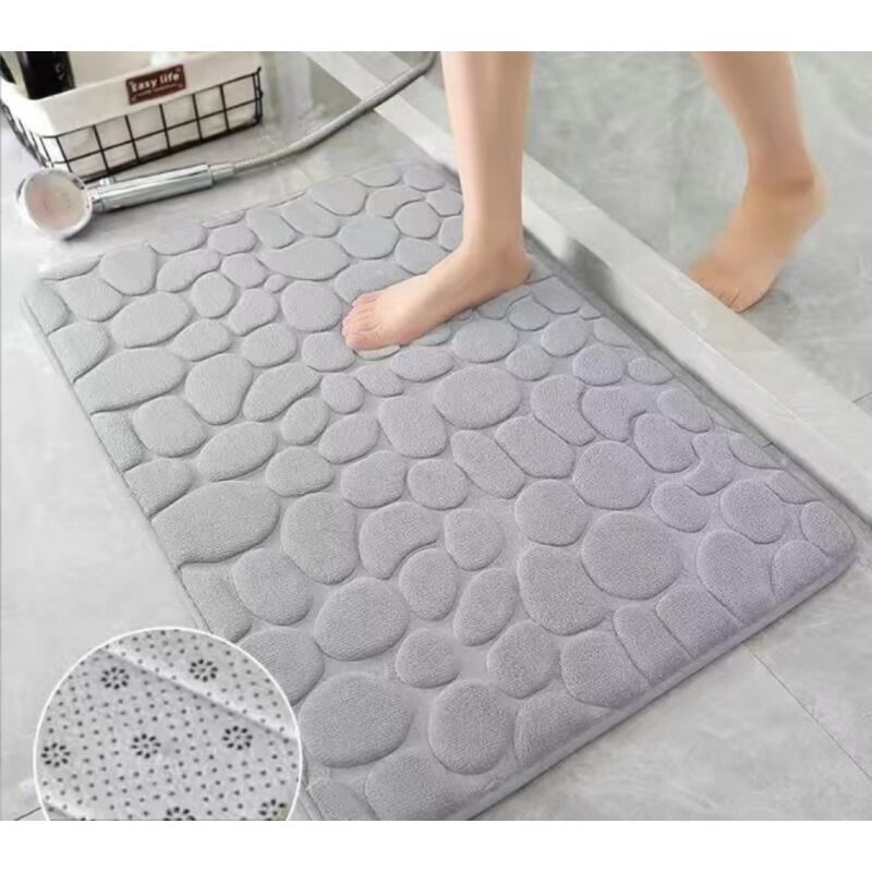 foto del prodotto tappetino da bagno in memory foam, effetto ciottoli, super assorbente, per il bagno, lavabile in lavatrice 40 x 60 cm, grigio chiaro sollbry