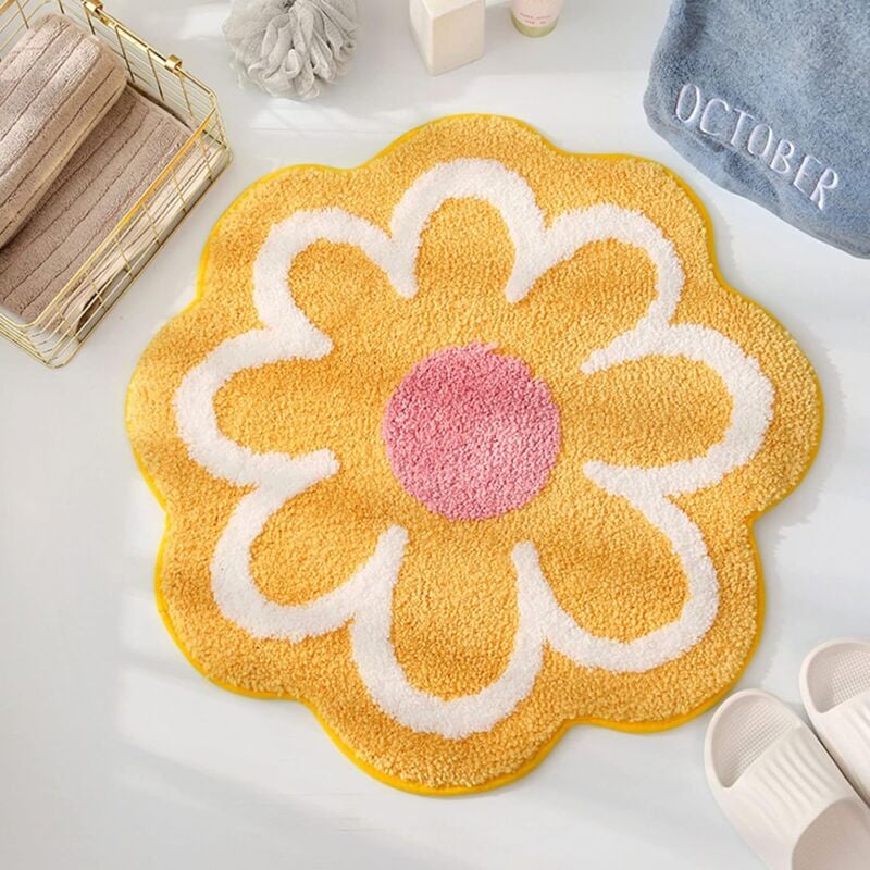 foto del prodotto tappetino da bagno in microfibra soffice e soffice, a forma di fiore, 40 cm x 40 cm giallo , assorbente d acqua, antiscivolo bebusingoto
