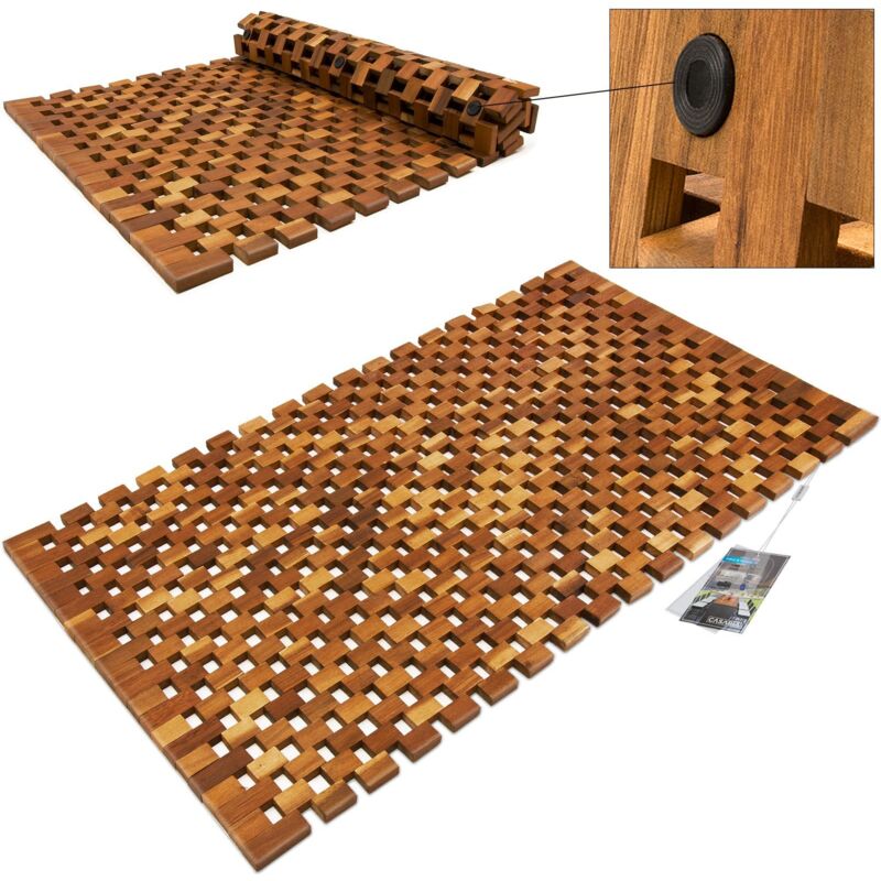 foto del prodotto tappetino da bagno legno di acacia certificato fsc poggiapiedi con gommini antiscivolo doccia glitter deuba