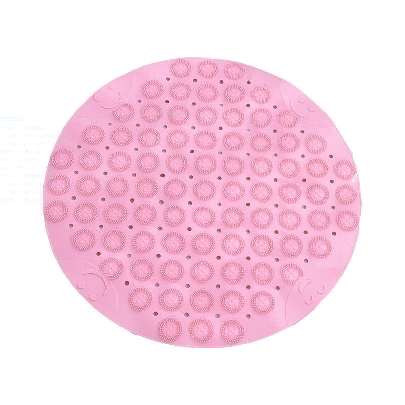 foto del prodotto tappetino da bagno rotondo in pvc, 55 x 55 cm, antiscivolo, antibatterico, lavabile in lavatrice, con fori di drenaggio e ventose, rosa
