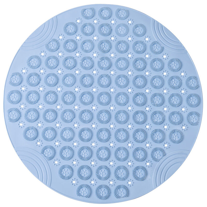 foto del prodotto tappetino da bagno rotondo in pvc da 55x55 cm, antiscivolo, antibatterico, lavabile in lavatrice, con fori di drenaggio e ventose, blu
