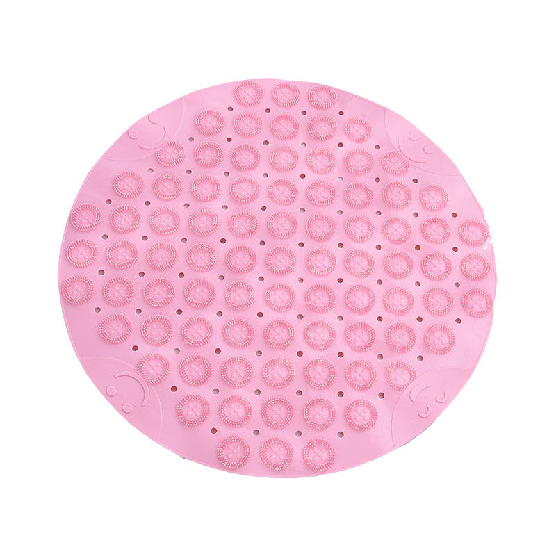 foto del prodotto tappetino da bagno rotondo in pvc da 55x55 cm, antiscivolo, antibatterico, lavabile in lavatrice, con fori di drenaggio e ventose, rosa