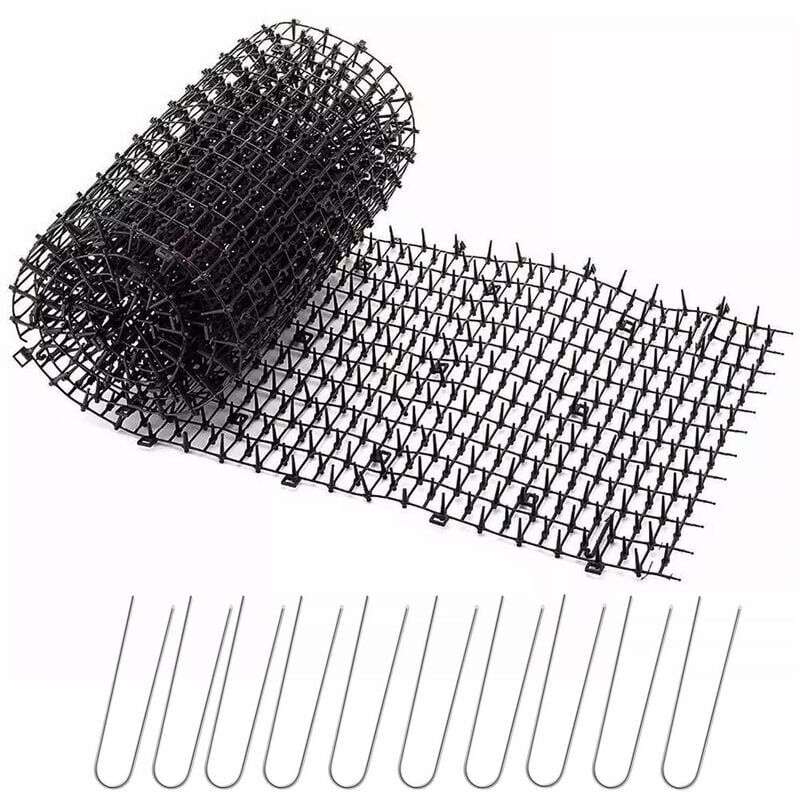 foto del prodotto tappetino da giardino anti gatto con punte 200281,8 cm con 10 picchetti in metallo, nero