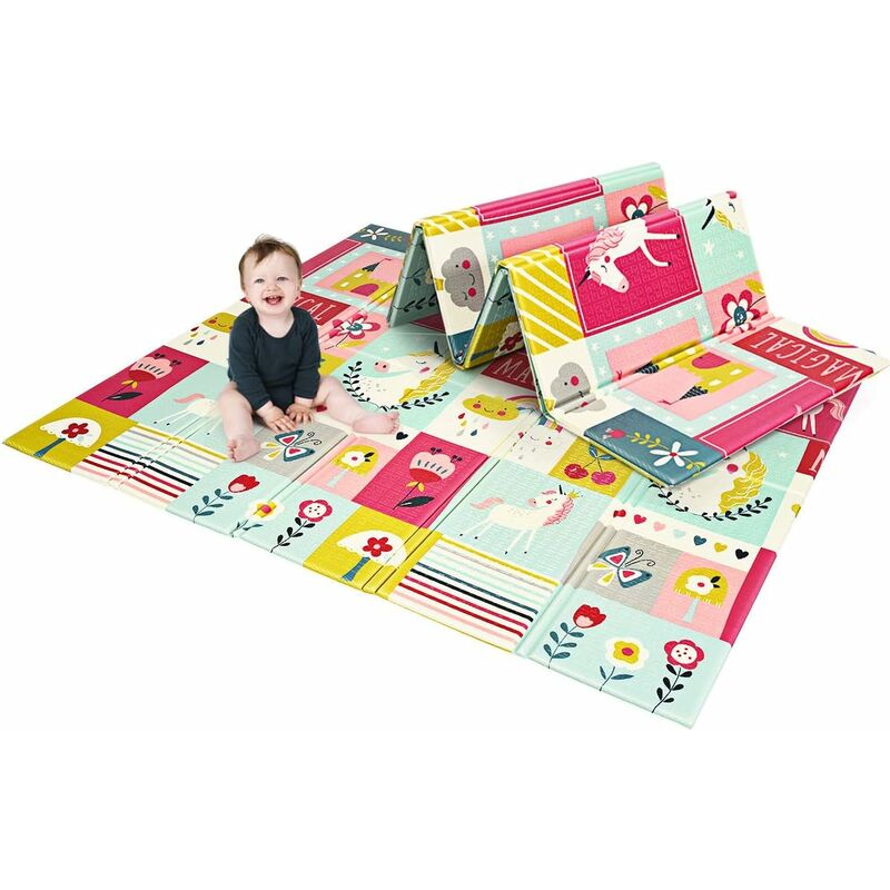 foto del prodotto tappetino da gioco per bambini, tappetino pieghevole, tappetino schiuma xpe antiscivolo, 200 x 180 x 1,4 cm fiori unicorno 