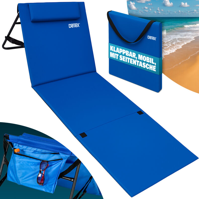foto del prodotto tappetino da mare schienale imbottito poggiatesta regolabile pieghevole 158x56x45,5cm 100 poliestere azzurro materassino lettino prendisole da