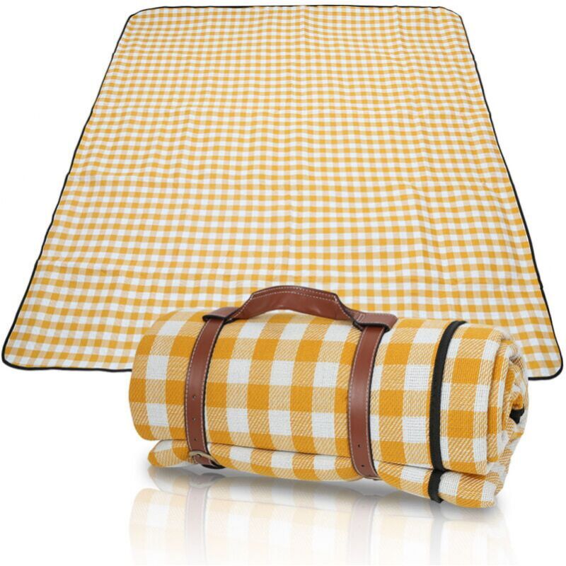 foto del prodotto tappetino da picnic coperta da campeggio tovaglia da picnic impermeabile maniglia isolante 200x200cm tappeto giallo coperta da spiaggia ymyny