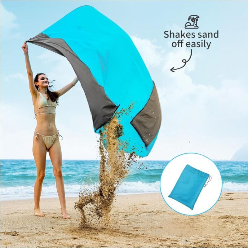 foto del prodotto tappetino da picnic impermeabile anti sabbia, tappetino da spiaggia, coperta da picnic, 4 picchetti da terra, 200x210 cm, per spiaggia,