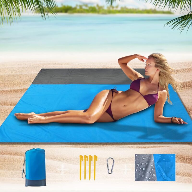 foto del prodotto tappetino da spiaggia, 210 x 200 cm, anti sabbia, impermeabile, leggero e portatile, per spiaggia, campeggio, picnic, parco, viaggi. sollbry