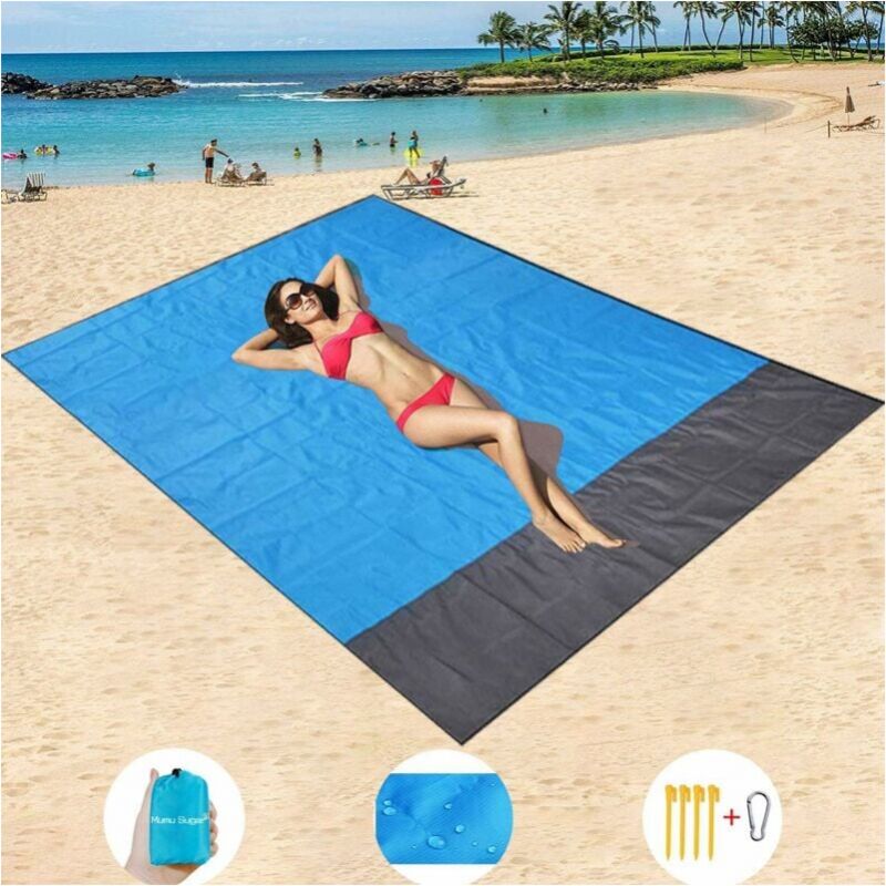 foto del prodotto tappetino da spiaggia extra large 200 cm x 210 cm, coperta da picnic impermeabile e anti-sabbia, nylon lavabile in lavatrice