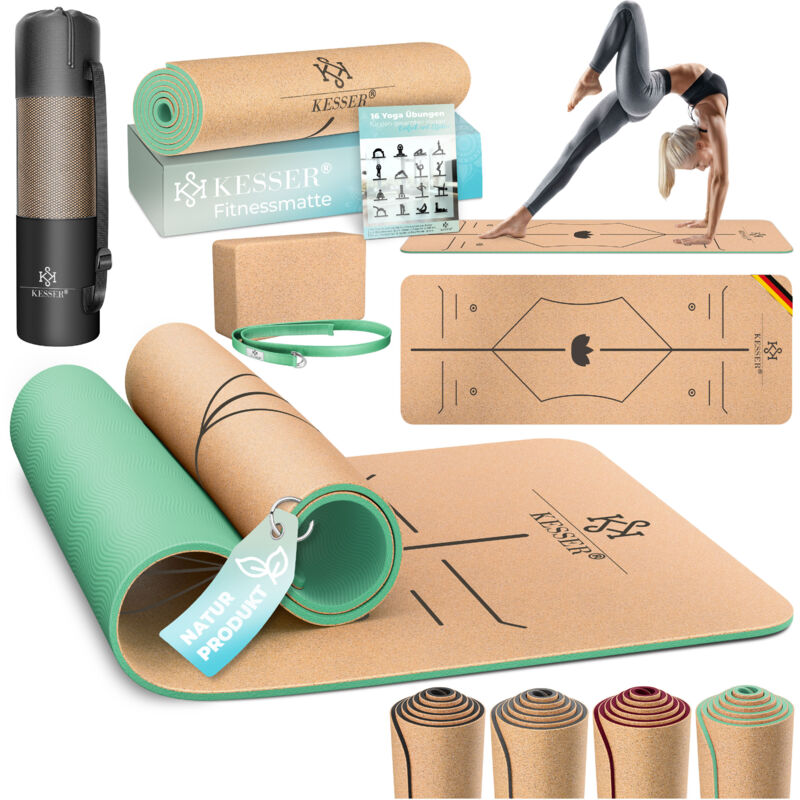 foto del prodotto tappetino da yoga in sughero con borsa per il trasporto e tappetino da ginnastica yoga block tappetino da yoga antiscivolo in gomma naturale tpe