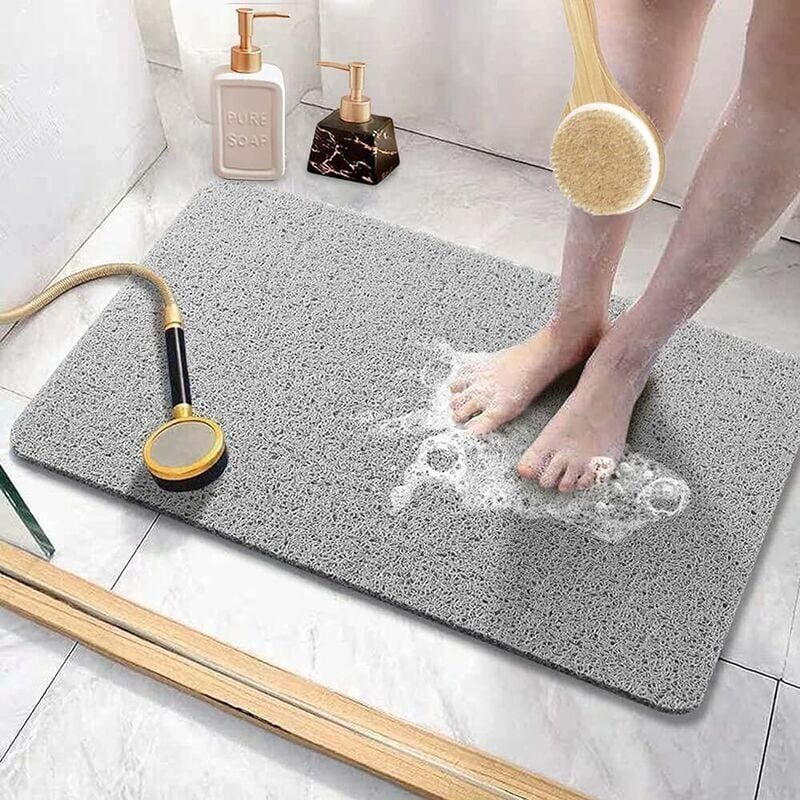 foto del prodotto tappetino doccia antiscivolo con fori di drenaggio, morbido e confortevole, ad asciugatura rapida 40x120 cm, grigio 