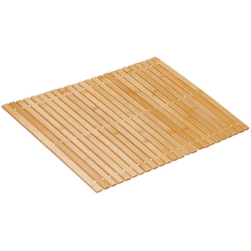 foto del prodotto tappetino in bamb da bagno, 60x40 cm, tappeto doccia o vasca, antiscivolo, arrotolabile, spa, naturale bianco relaxdays