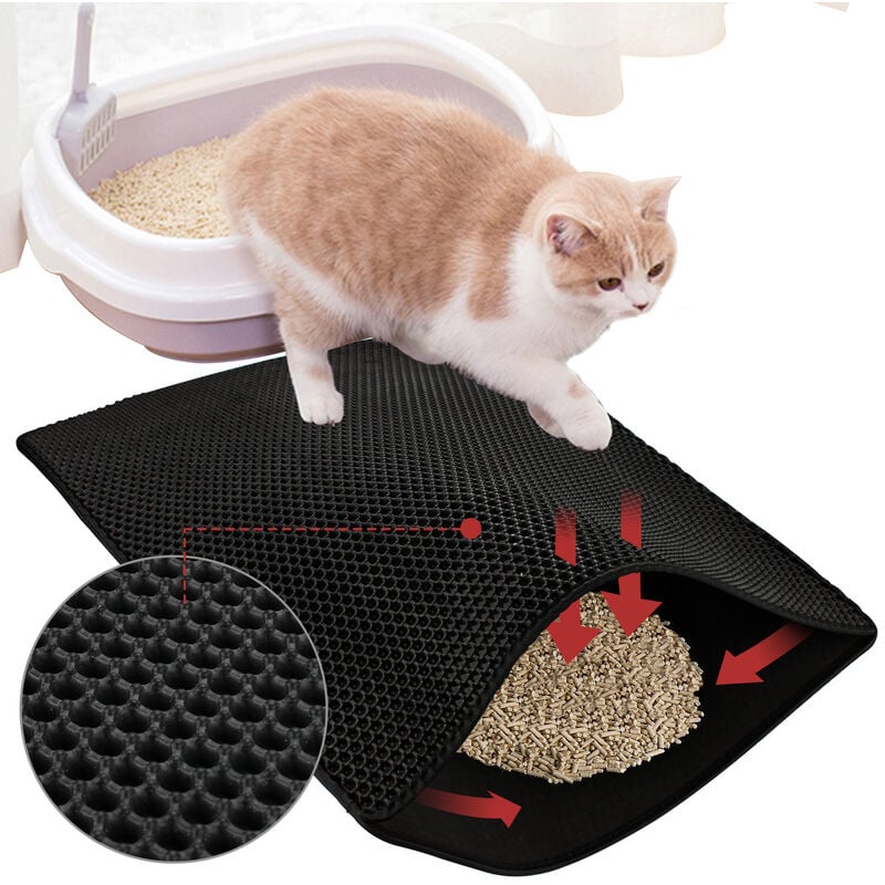 foto del prodotto tappetino per gatti impermeabile non tossico in eva a doppio strato con design a nido d ape 78x60cm tappetino nero a doppio strato per gatti swanew