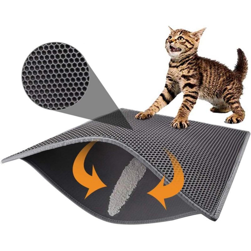 foto del prodotto tappetino per lettiera per gatti a doppio strato, impermeabile e anti urina, 1 confezione grigio, 24x16 pollici sollbry