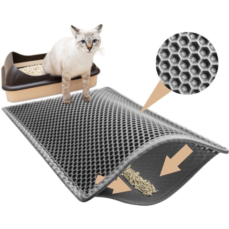 foto del prodotto tappetino per lettiera per gatti ymyny 60x40 cm, impermeabile, in eva atossico, a doppio strato, con design a nido d ape, grigio.