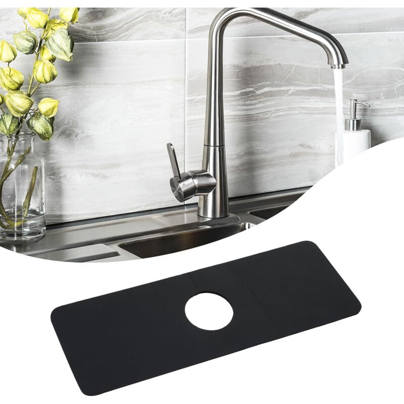 foto del prodotto tappetino per rubinetto in diatomite, assorbente e ad asciugatura rapida dietro il rubinetto per bagno, cucina, bar, camper, 15 x 5,4 pollici nero 