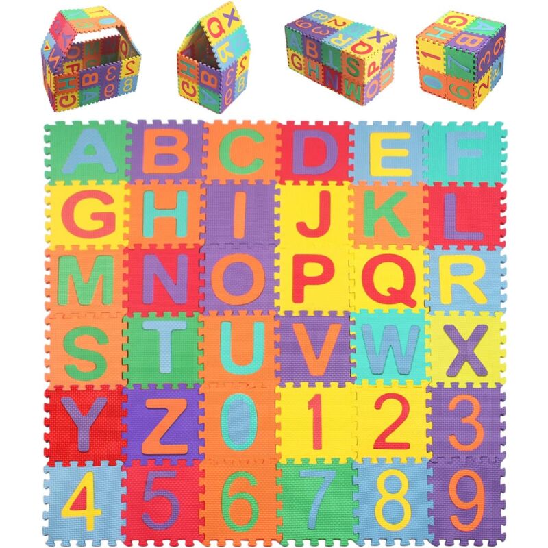 foto del prodotto tappetino puzzle in schiuma per bambini, 36 pezzi 15 cm x 15 cm, tappetino da gioco resistente per bambini, alfabeti e numeri