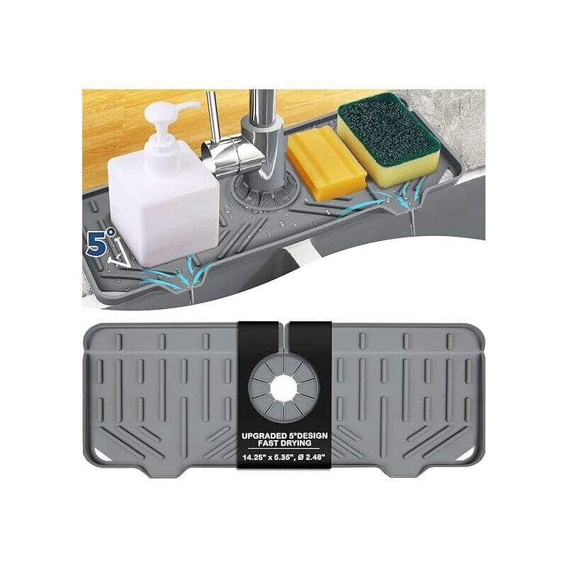 foto del prodotto tappetino raccogli gocce in silicone con maniglia per rubinetto, porta spugna per detersivo per piatti per accessori per lavello da cucina, tappetino