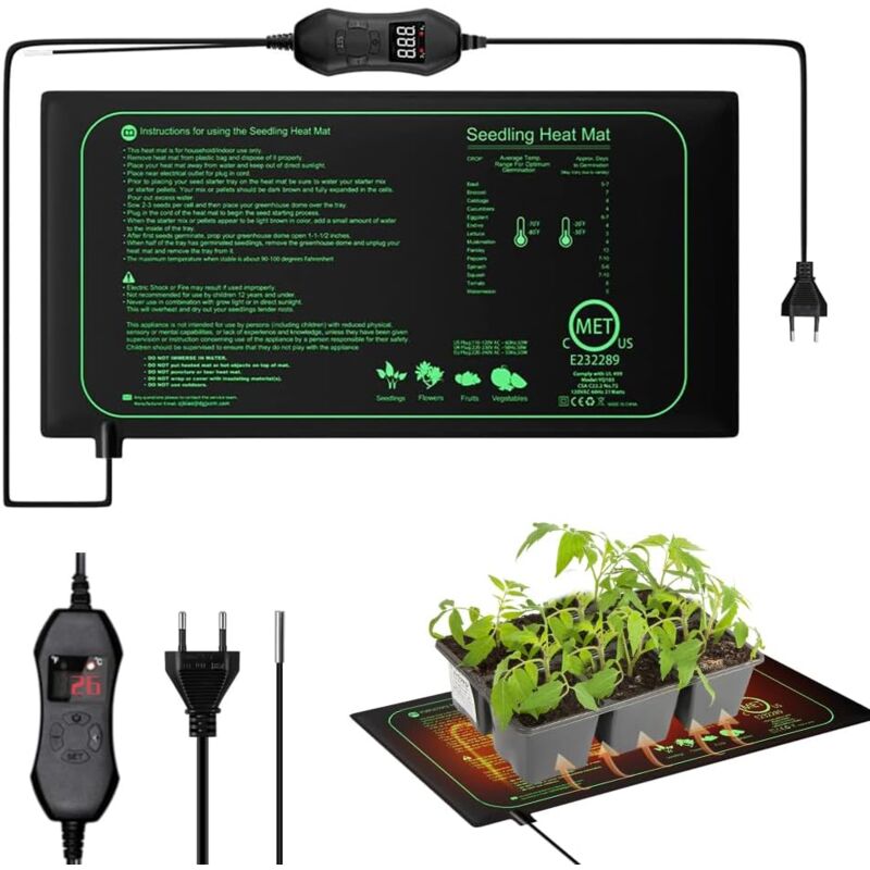 foto del prodotto tappetino riscaldante per piante, 20 x 10 pollici, tappetino riscaldante per piantine con termostato, tappetino riscaldante impermeabile da 50 w,