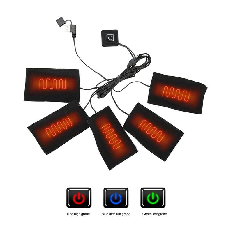 foto del prodotto tappetino riscaldante per vestiti usb elettrico 5 pezzi tappetino riscaldante elemento riscaldante, 3 marce strumento riscaldante per temperatura