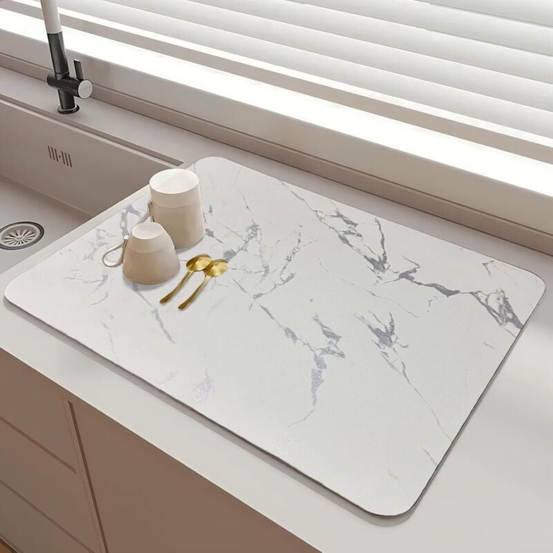 foto del prodotto tappetino scolapiatti assorbente 40 30 cm, antiscivolo, per lavello cucina, scolapiatti, piano di lavoro in marmo lablanc