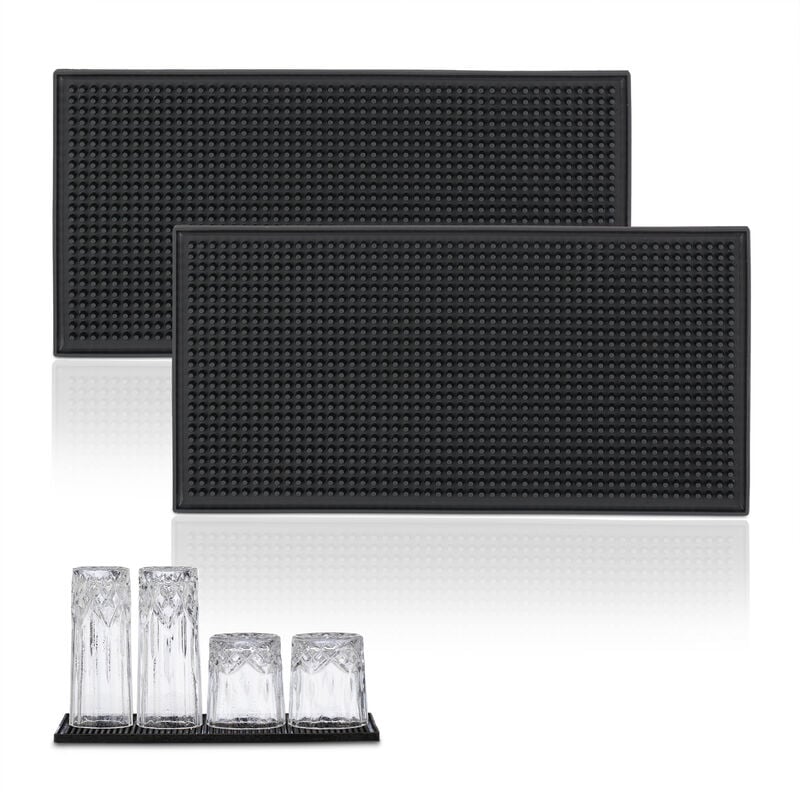 foto del prodotto tappetino scolapiatti, set 2, tappeto per lavello cucina, bar mat 30x15 cm, cola piatti e bicchieri, pvc, nero relaxdays