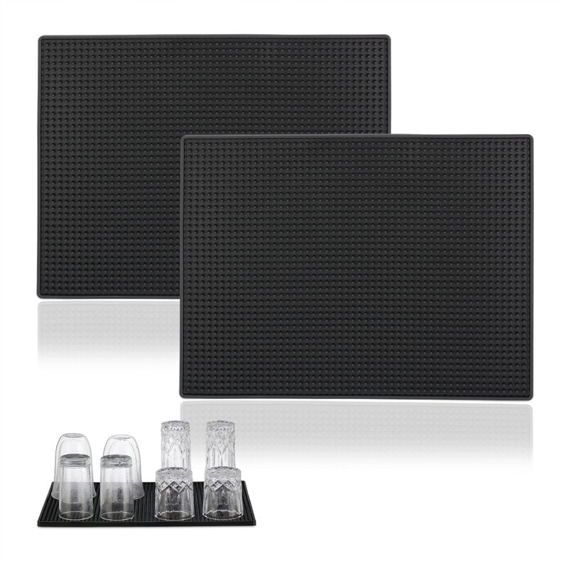 foto del prodotto tappetino scolapiatti, set 2, tappeto per lavello cucina, bar mat 40x30 cm, cola piatti e bicchieri, pvc, nero relaxdays