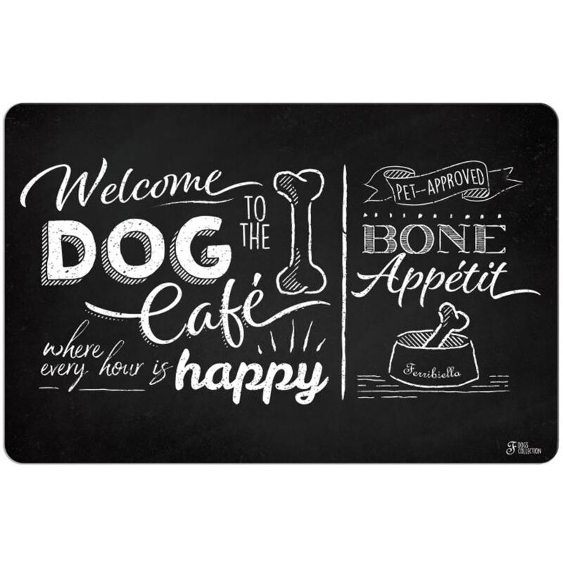 foto del prodotto tappetino sottociotola in polipropilene con stampa effetto lavagna per cani