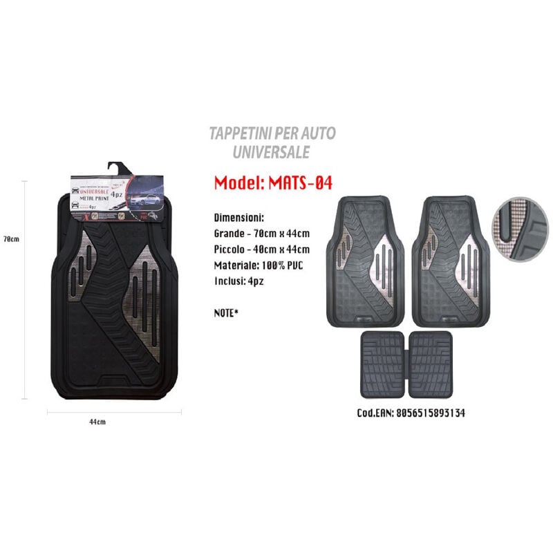 foto del prodotto tappetino universale auto pvc gomma stampa metallo tappetini 4pz mats-04 - - maxtech