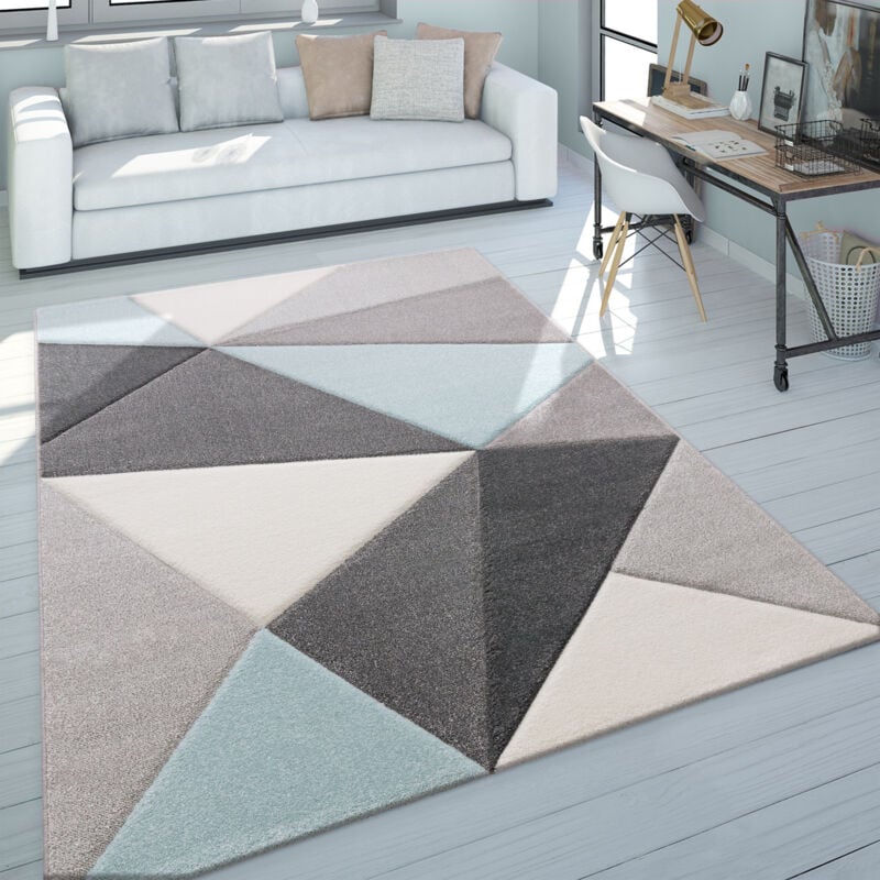 foto del prodotto tappeto 3d triangoli pastello trend grigio turchese 200x290 cm paco home