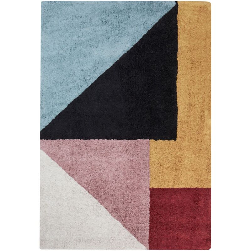 foto del prodotto tappeto a pelo corto in cotone con motivo geometrico 140 x 200 cm jalgaon