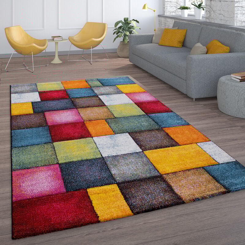 foto del prodotto tappeto a pelo corto per il soggiorno con design a quadri colorato multicolore e vivace 80x150 cm paco home